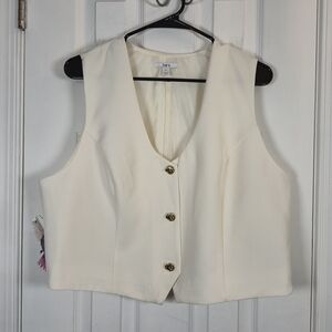 Bar III Ivory Cropped Suit Vest Gold Button Waistcoat XL